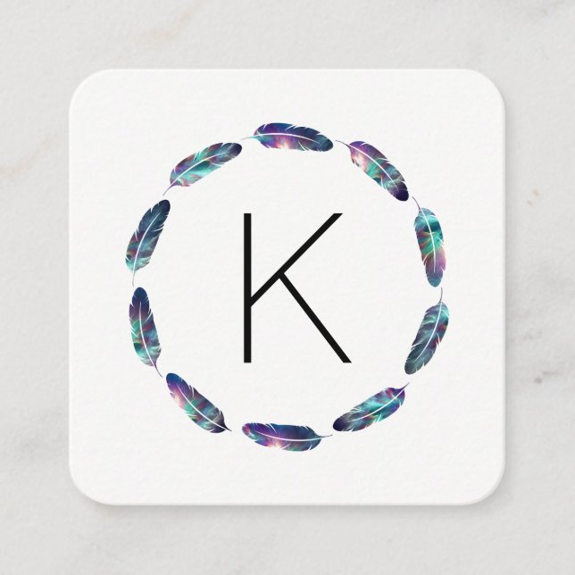 Stellar Feather Mönster med Monogram Fyrkantigt Visitkort (Framsida)