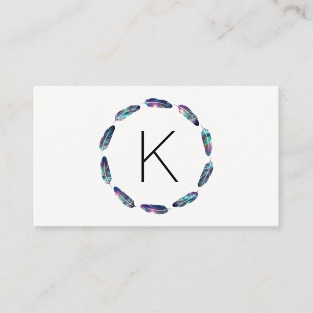 Stellar Feather Mönster med Monogram Visitkort (Framsida)