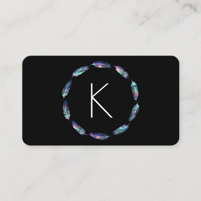 Stellar Feather Mönster med Monogram Visitkort (Framsida)