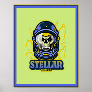 Stellar Gamer Skull med Helmet Poster