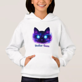Stellar Gaze Cosmic Cat Kids Hoodie T Shirt