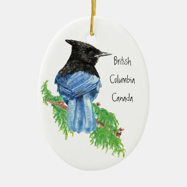 Stellar Jay B.C. British Columbian, Kanada Julgransprydnad Keramik (Framsidan)