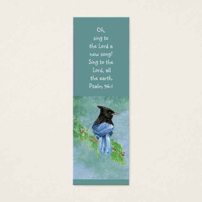 Stellar Jay Bird Scripture Bible Bookmark Litet Visitkort (Framsidan)