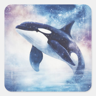 Stellar Orca gliderar i nattens himmel Fyrkantigt Klistermärke