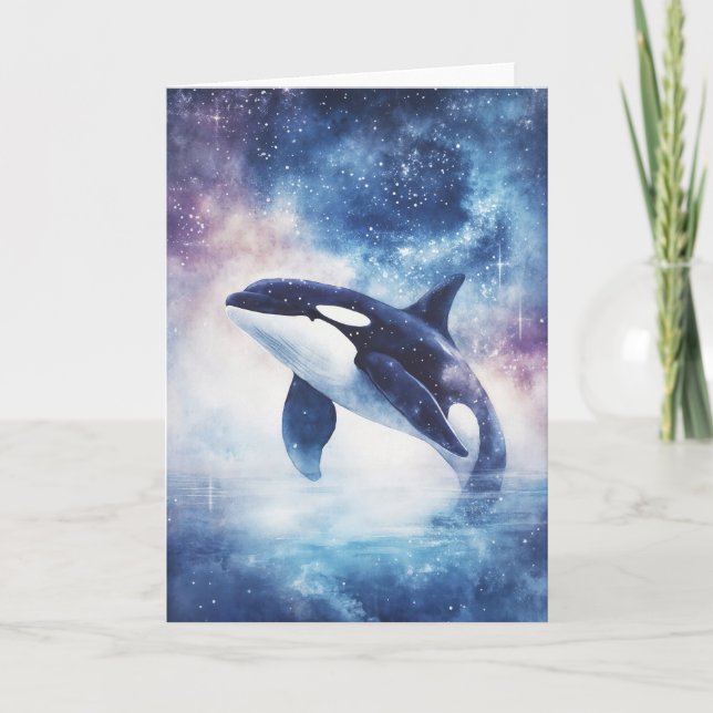Stellar Orca Gliding i Natten Himmel Kort (Framsida)