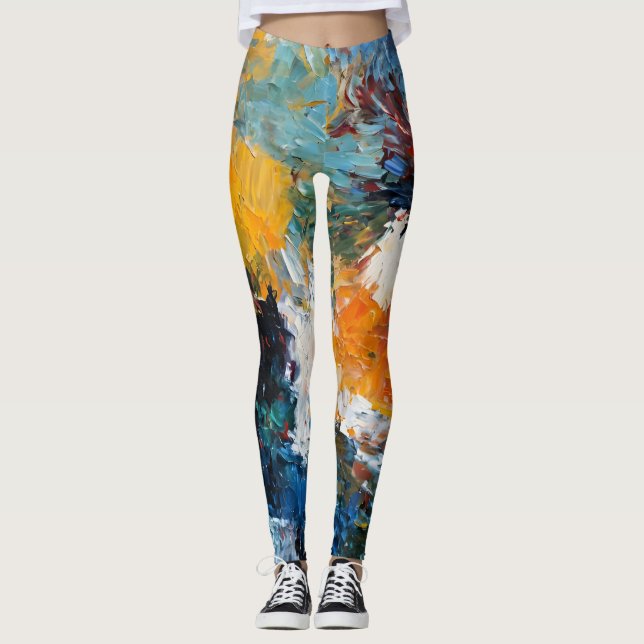 Stellar Stänk Blue Background Färg Burst Mönster Leggings (Framsida)