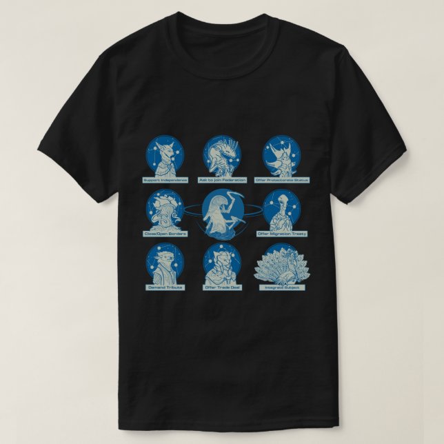 Stellaris Leviathan and other species.   T-Shirt (Design framsida)
