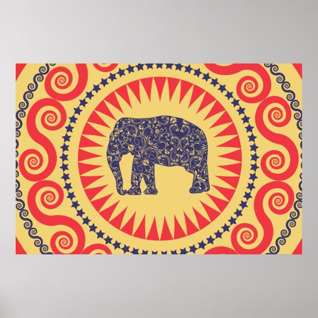 StellaRoot Damask Elephant Vinatge Preppy Burnt Poster (Framsidan)
