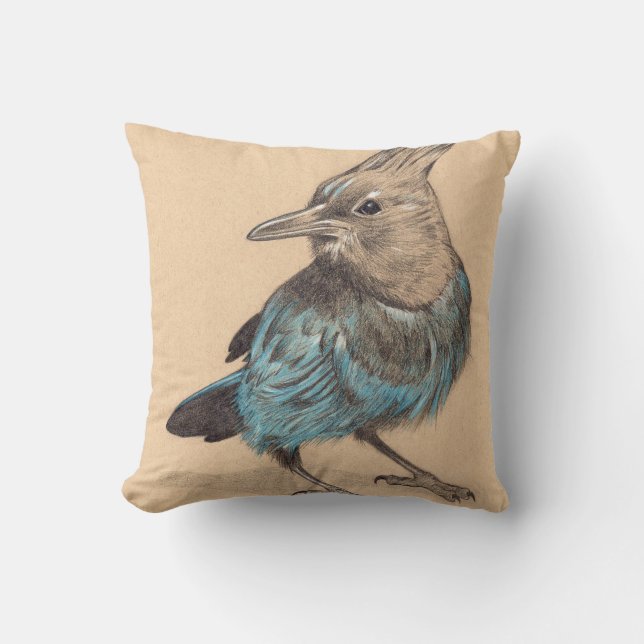Stellars Jay teckning på tonat papper Kudde (Framsida)