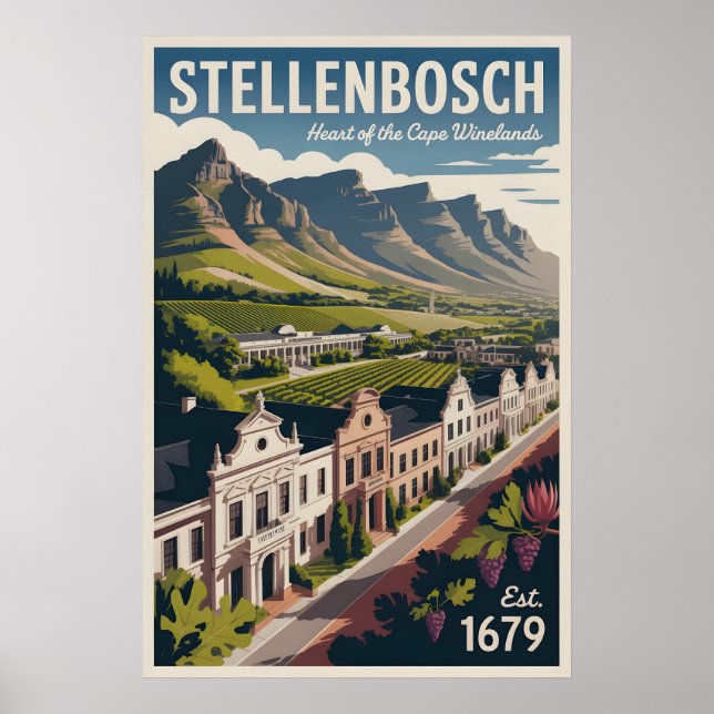 Stellenbosch Sydafrika Retro Resa Poster (Framsidan)