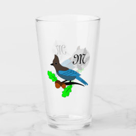 Steller Blue Jay Monogram Glaskopp