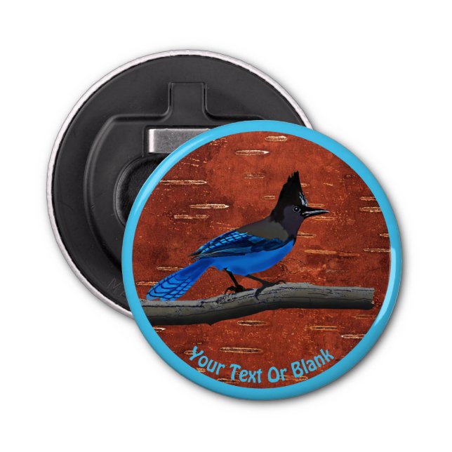 Stellers Jay On Inner Birch Bark Flasköppnare (Framsidan)