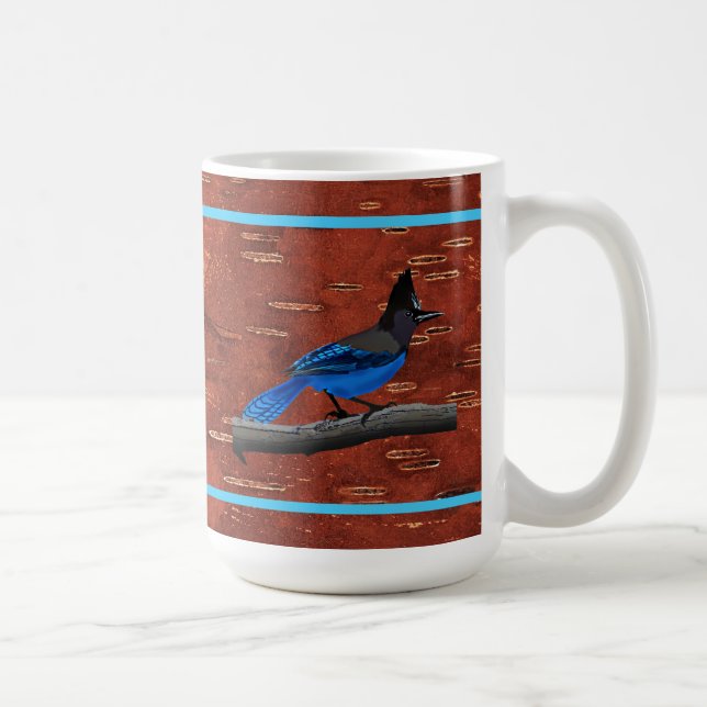 Stellers Jay On Inner Birch Bark Kaffemugg (Höger)