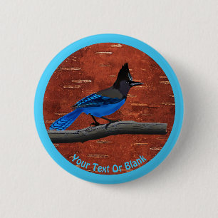 Stellers Jay On Inner Birch Bark Knapp
