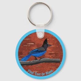 Stellers Jay On Inner Birch Bark Nyckelring