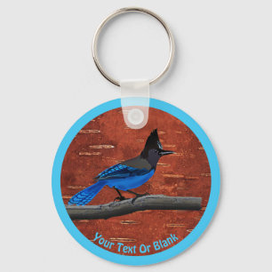 Stellers Jay On Inner Birch Bark Nyckelring