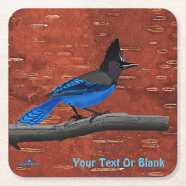 Stellers Jay On Inner Birch Bark Underlägg Papper Kvadrat