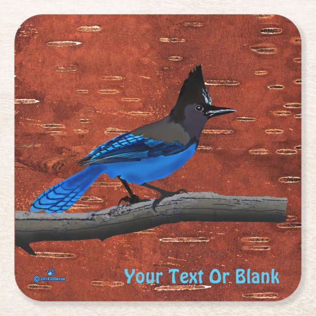 Stellers Jay On Inner Birch Bark Underlägg Papper Kvadrat (Framsidan)
