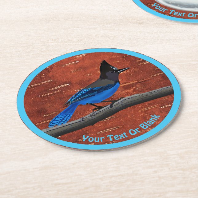 Stellers Jay On Inner Birch Bark Underlägg Papper Rund (Vinklad)