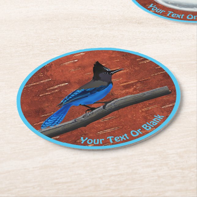 Stellers Jay On Inner Birch Bark Underlägg Papper Rund (Vinklad)