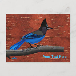 Stellers Jay On Inner Birch Bark Vykort