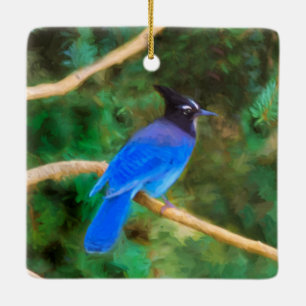 Stellers Jay Painting - Original Bird Art Julgransprydnad Keramik