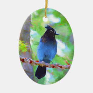 Stellers Jay Painting - Original Bird Art Julgransprydnad Keramik