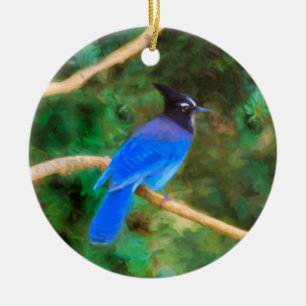 Stellers Jay Painting - Original Bird Art Julgransprydnad Keramik
