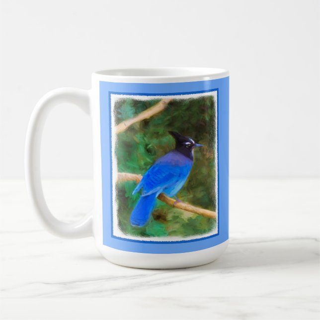Stellers Jay Painting - Original Bird Art Kaffemugg (Vänster)