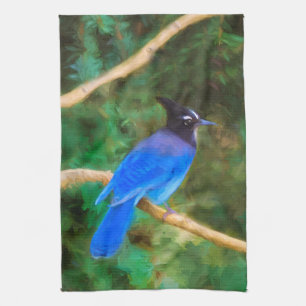 Stellers Jay Painting - Original Bird Art Kökshandduk
