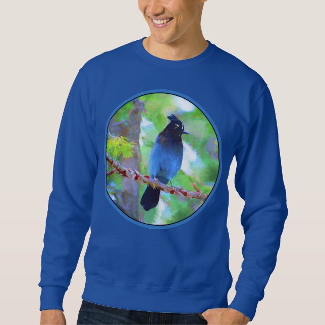 Stellers Jay Painting - Original Bird Art Lång Ärmad Tröja (Framsida)