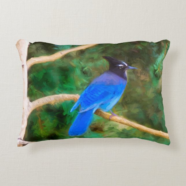 Stellers Jay Painting - Original Bird Art Prydnadskudde (Framsidan)