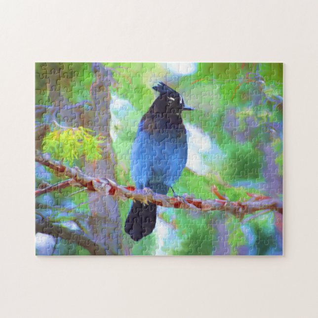 Stellers Jay Painting - Original Bird Art Pussel (Horisontell)