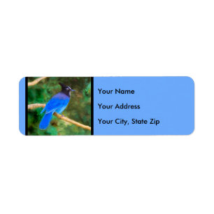 Stellers Jay Painting - Original Bird Art Returadress Etikett