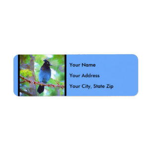 Stellers Jay Painting - Original Bird Art Returadress Etikett