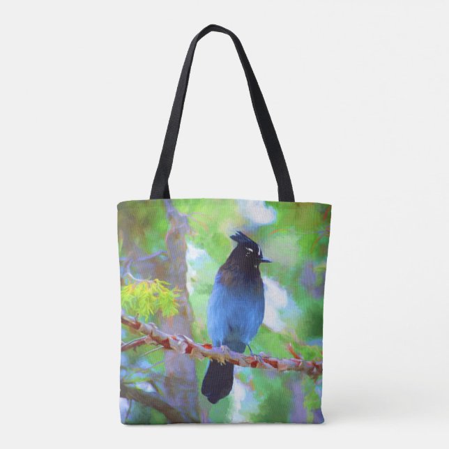 Stellers Jay Painting - Original Bird Art Tygkasse (Baksida)