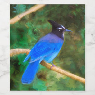 Stellers Jay Painting - Original Bird Art Vinflaska Etikett