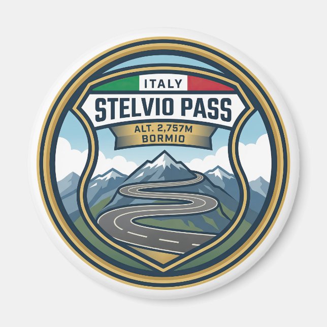 Stelvio - Bergspass Italien Magnet (Framsidan)