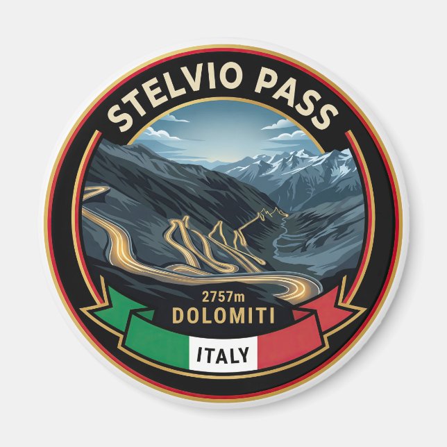 Stelvio Pass - Berömd Bergsväg Italien Magnet (Framsidan)