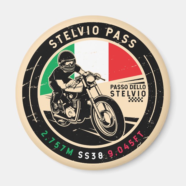 Stelvio Pass | Passo Dello Stelvio | Motorcykel Magnet (Framsidan)