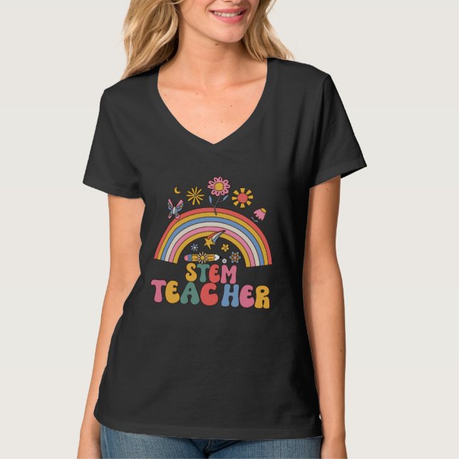 STEM-lärare Rainbow Science Technology Engineerin T Shirt (Framsida)