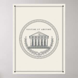 Stempel Stoa Upphåll Och Avstå Graverad Emblem Poster