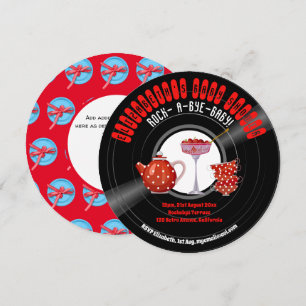 Sten-A-Adjö-BABY Shower Retro Record Tea Party Red Inbjudningar
