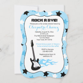 Sten a Adjö Blue Rockstjärna Guitar Baby Shower Inbjudningar