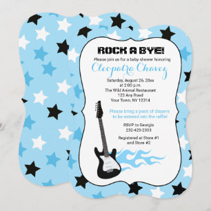 Sten a Adjö Blue Rockstjärna Guitar Baby Shower Inbjudningar