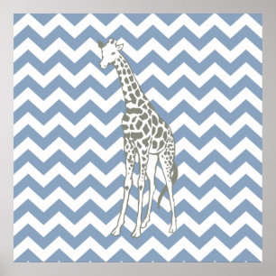 Sten Blue Safari Chevron med pop Art Giraffe Poster