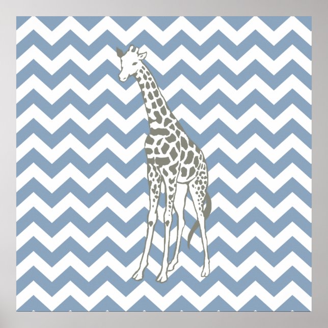Sten Blue Safari Chevron med pop Art Giraffe Poster (Framsidan)