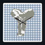 Sten Blue Safari Dot med Pop Art Elephant Fyrkantig Klocka<br><div class="desc">Mod polka dot mönster i Emporio Moffas "Safari"-palett i färg med PP Art Elephant-design på framsidan och på baksidan.</div>