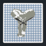 Sten Blue Safari Dot med Pop Art Elephant Fyrkantig Klocka<br><div class="desc">Mod polka dot mönster i Emporio Moffas "Safari"-palett i färg med PP Art Elephant-design på framsidan och på baksidan.</div>