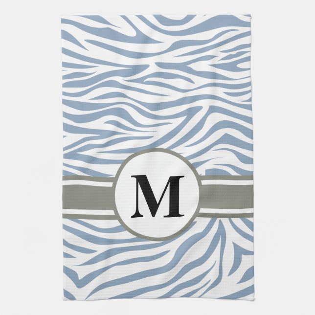 Sten Blue Safari Zebra med monogram Kökshandduk (Vertikal)